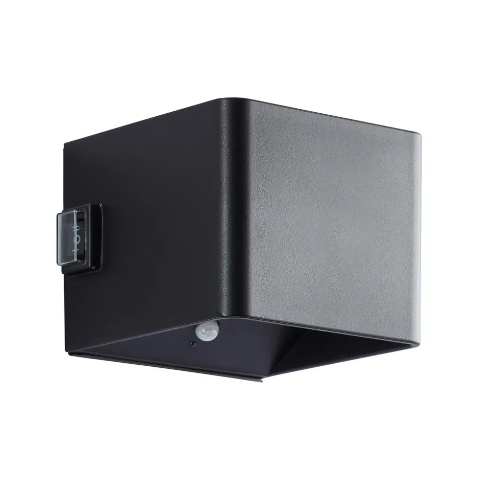 Utendørs vegglampe Iseo, svart, bredde 10 cm, sensor