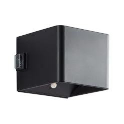 Utendørs vegglampe Iseo, svart, bredde 10 cm, sensor