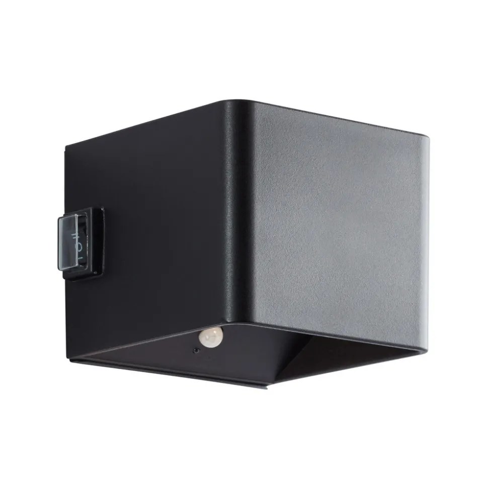 Utendørs vegglampe Iseo, svart, bredde 10 cm, sensor