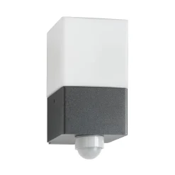 Utendørs vegglampe Linus, grafitt, sensor, stål, glass, E27