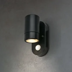 Utendørs vegglampe med sensor 3789015, svart, plast, GU10