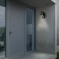 Utendørs vegglampe med sensor 3789015, svart, plast, GU10