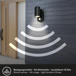 Utendørs vegglampe med sensor 3789015, svart, plast, GU10
