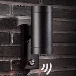 Utendørs vegglampe Tin Maxi Double Seonsor, svart