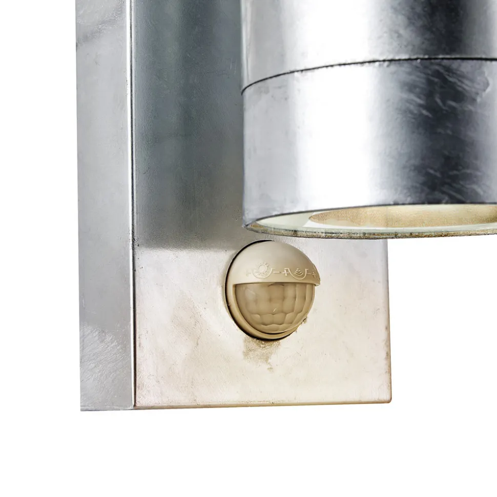 Utendørs vegglampe Tin Maxi Sensor galvanisert, stål, IP54, GU10