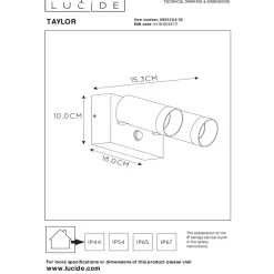 Utendørs veggspot Taylor Sensor, 2 lyskilder, svart