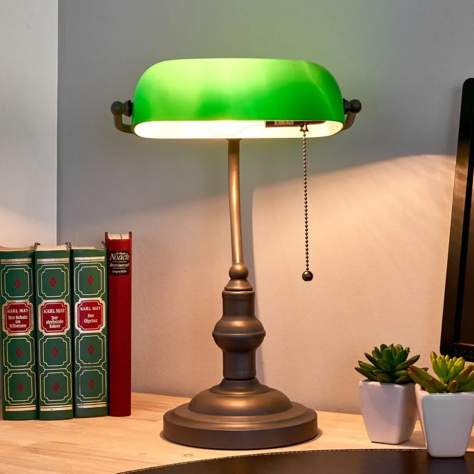 Vakker banklampe Verda med antikkbrun fot