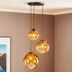 Varus glasshengelampe i rav, 3 lyskilder Ø 51 cm