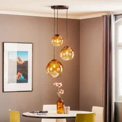 Varus glasshengelampe i rav, 3 lyskilder Ø 51 cm