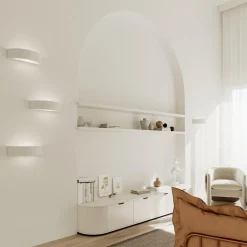 Vegglampe Bow opp/ned i keramikk, hvit, bredde 38 cm