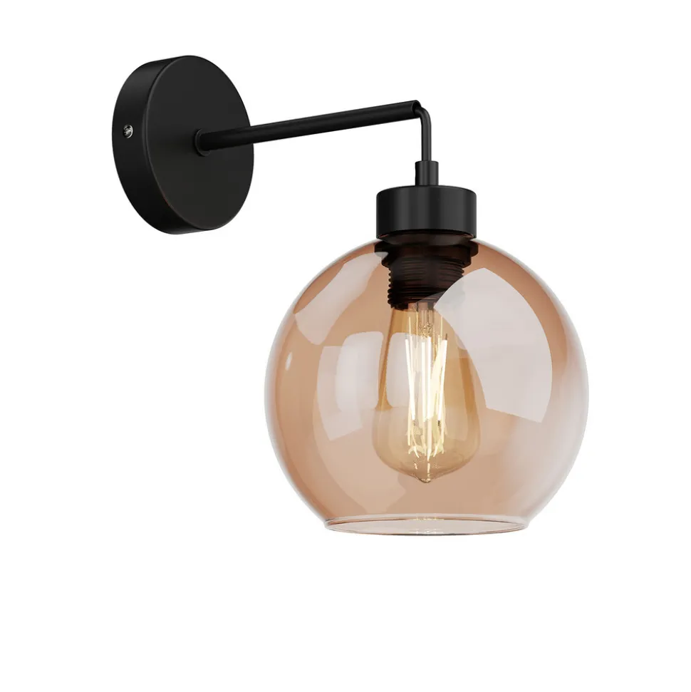 Vegglampe Cubus, svart/rav, glass, Ø 18 cm, E27