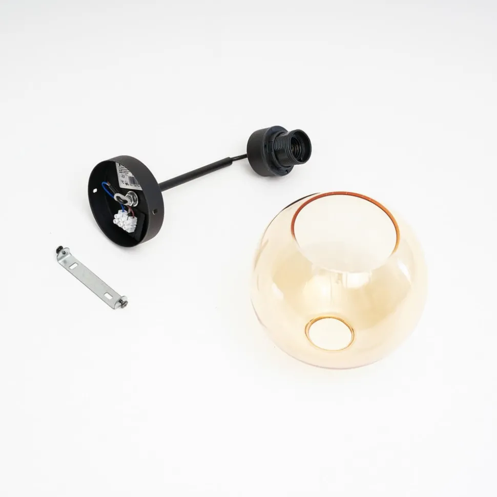 Vegglampe Cubus, svart/rav, glass, Ø 18 cm, E27