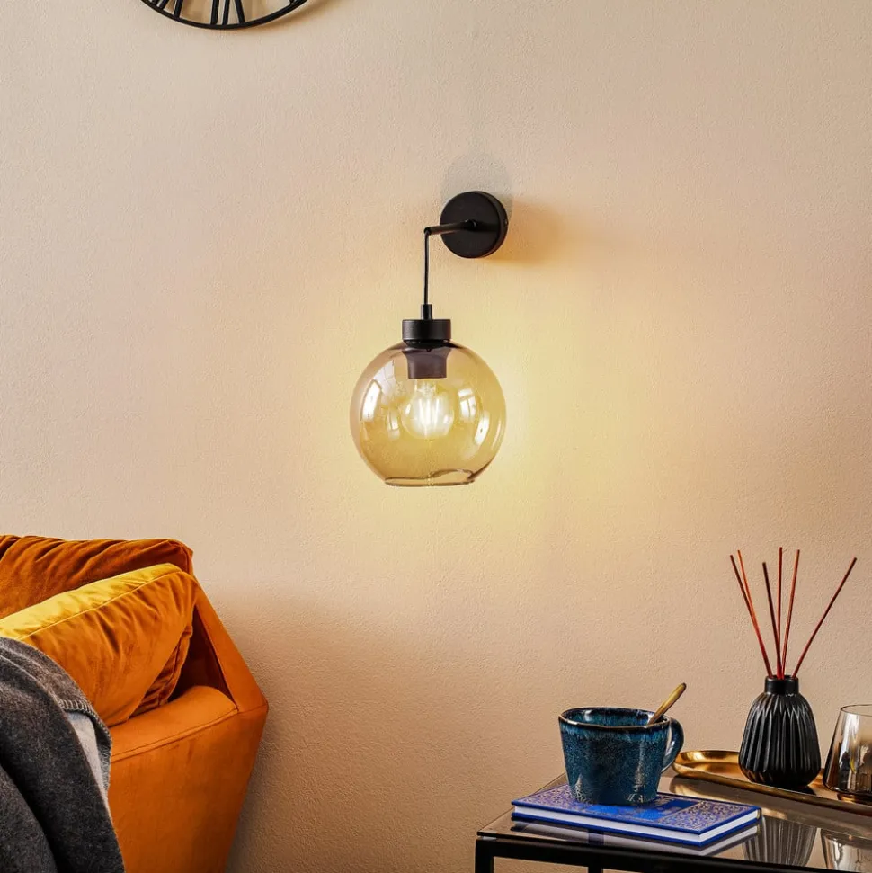 Vegglampe Cubus, svart/røykgrå, glass, 30 cm høy, E27