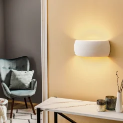 Vegglampe Curve opp/ned i hvit keramikk