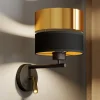 Vegglampe Hilton svart/gull med LED-leselampe