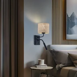 Vegglampe Jovin 1 lyskilde med spot, rottingparaply