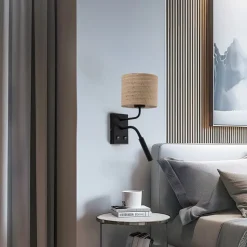 Vegglampe Jovin 1 lyskilde med spot, rottingparaply