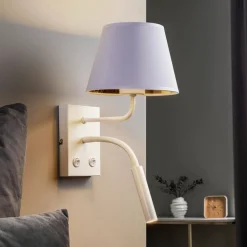 Vegglampe Soho, konisk, leselampe hvit/gull