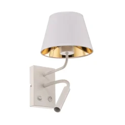 Vegglampe Soho, konisk, leselampe hvit/gull