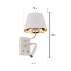 Vegglampe Soho, konisk, leselampe hvit/gull