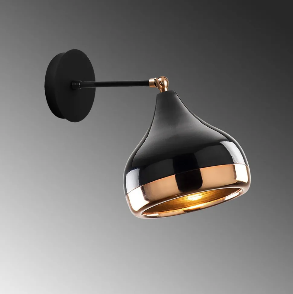 Vegglampe Yildo 6901, svart/kobber, metall