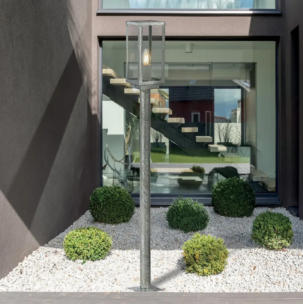 Veilampe Box II, 90 cm høy, sølv/klar, glass, IP44