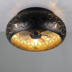 Vifte Bidar, svart/gull, lys, fjernkontroll, stillegående