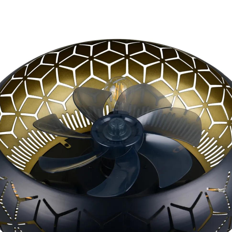 Vifte Bidar, svart/gull, lys, fjernkontroll, stillegående