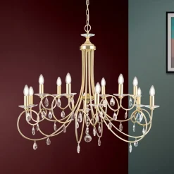 VIOLETTA lysekrone i gull med tolv lys