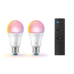 WiZ A60 LED matt WiFi E27 8,5W RGBW Remote sett med 2 stk