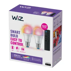 WiZ A60 LED matt WiFi E27 8,5W RGBW Remote sett med 2 stk