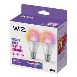 WiZ A60 LED-pære matt WiFi E27 8,5W RGBW sett med 2 stk