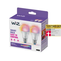 WiZ A60 LED-pære matt WiFi E27 8,5W RGBW sett med 2 stk