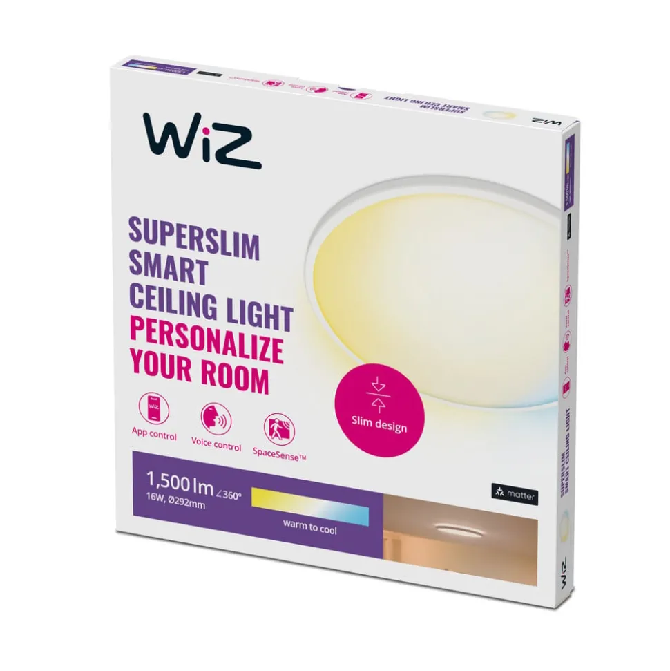 WiZ SuperSlim LED-taklampe CCT Ø29cm hvit
