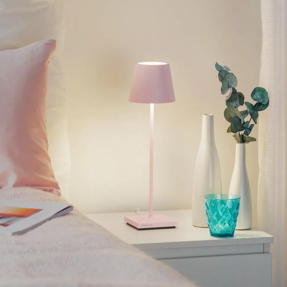Zafferano Poldina LED-bordlampe, oppladbart batteri, matt, rosa